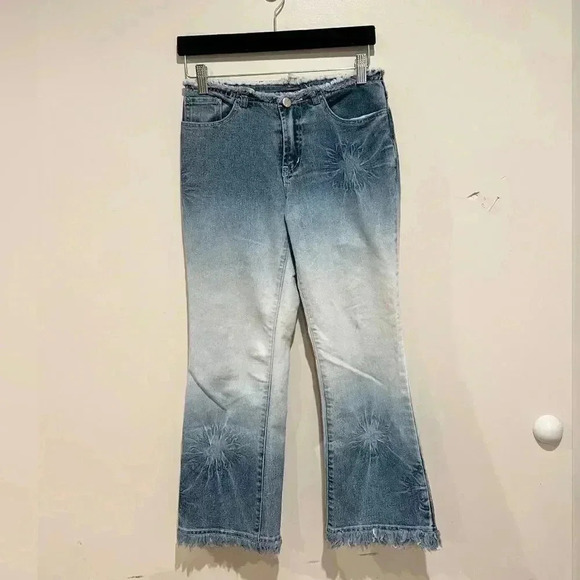 Vintage 90s Y2K Bubblegum Flare Raw Hem Waist Jeans - Picture 1 of 5
